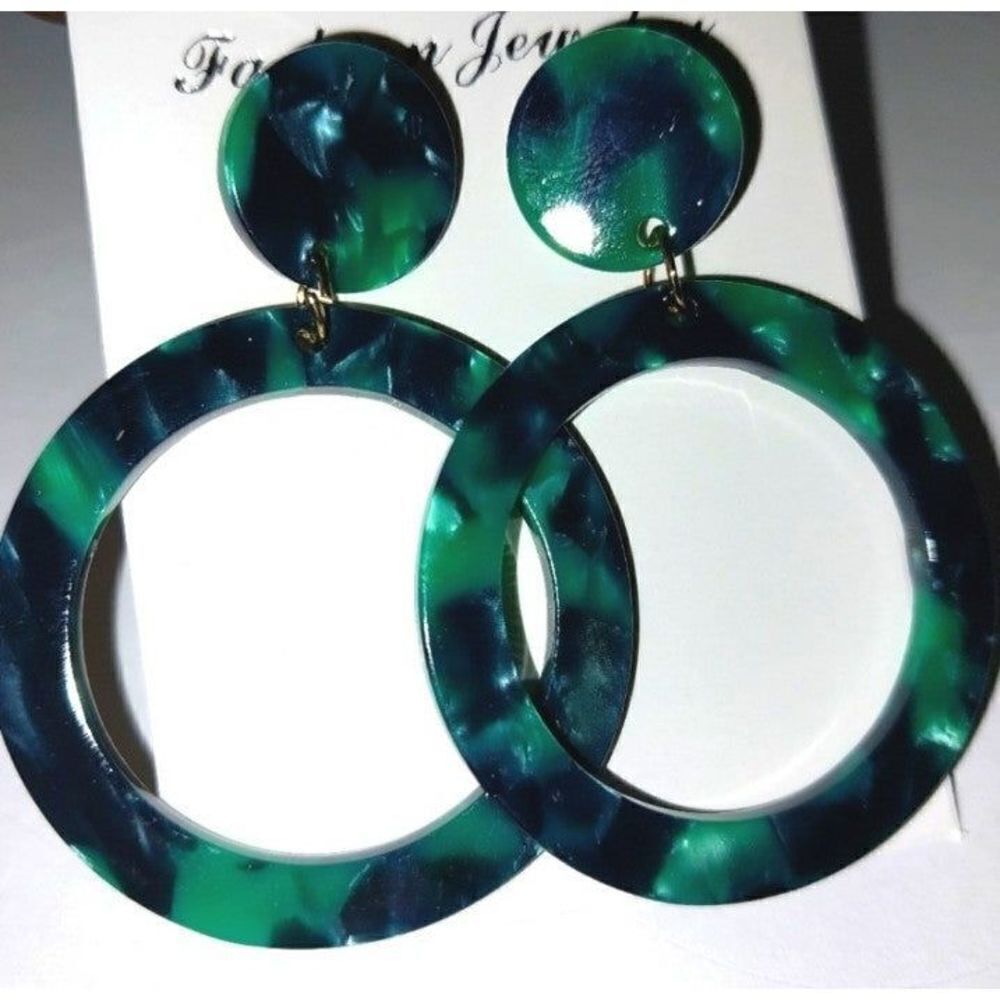 Trendy green hoop pendant Earrings